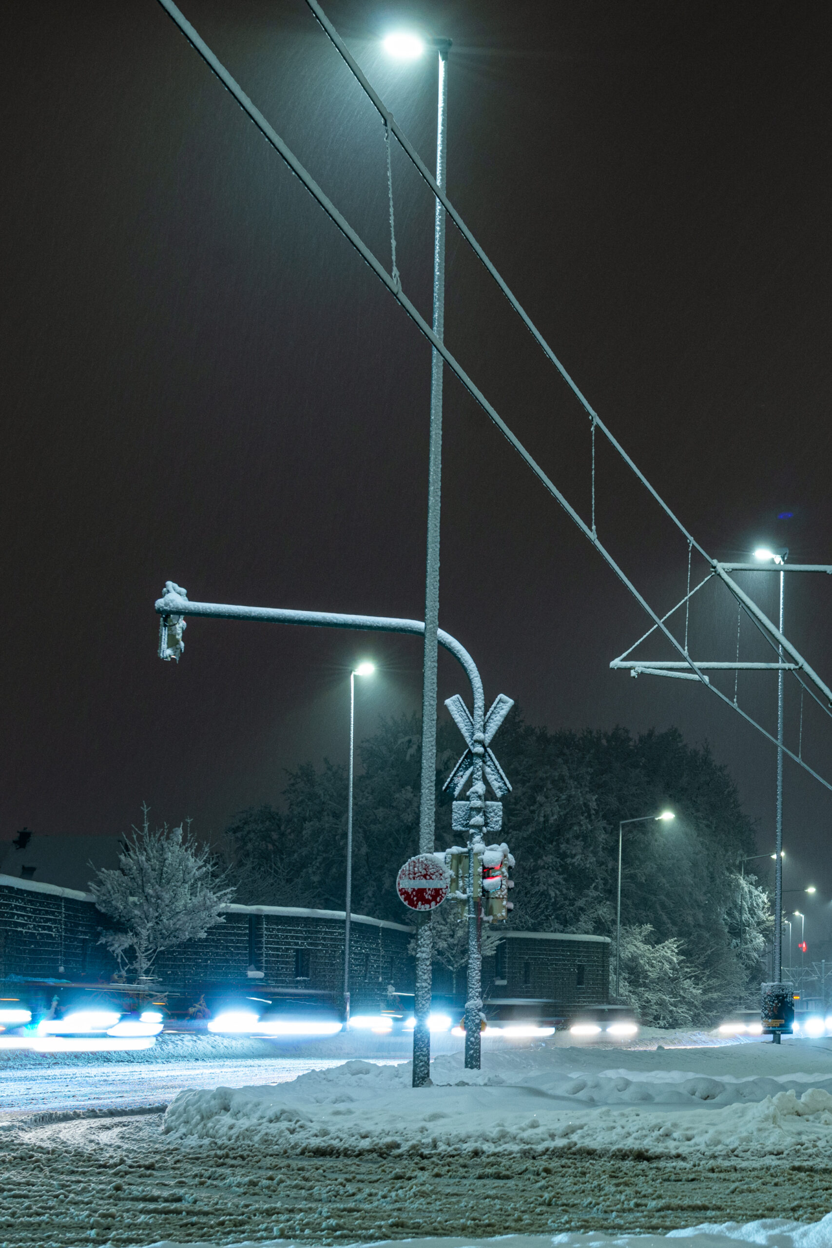Winter Strassenkreizung Langzeitbelichtung