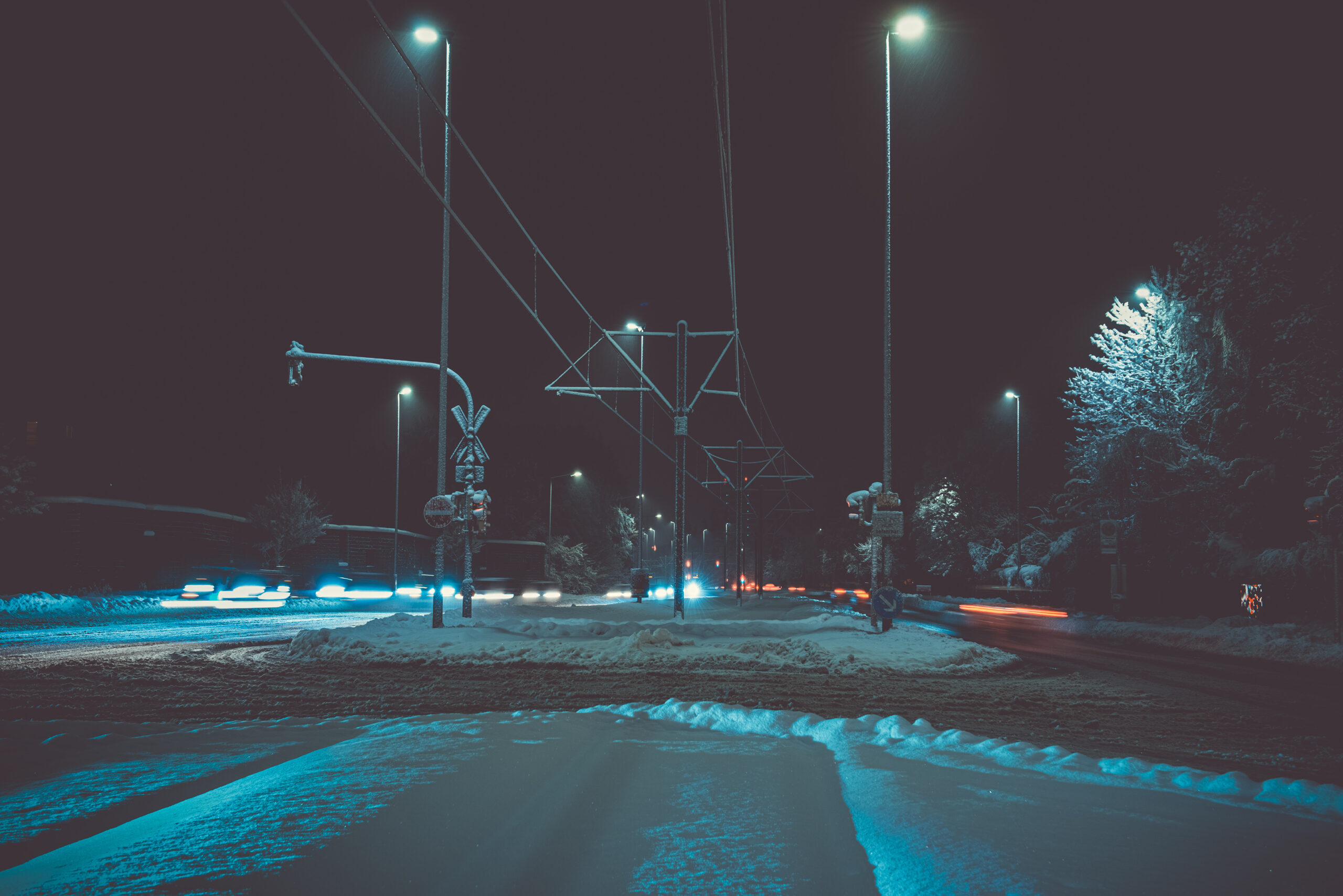 Winter Strassenkreizung Langzeitbelichtung