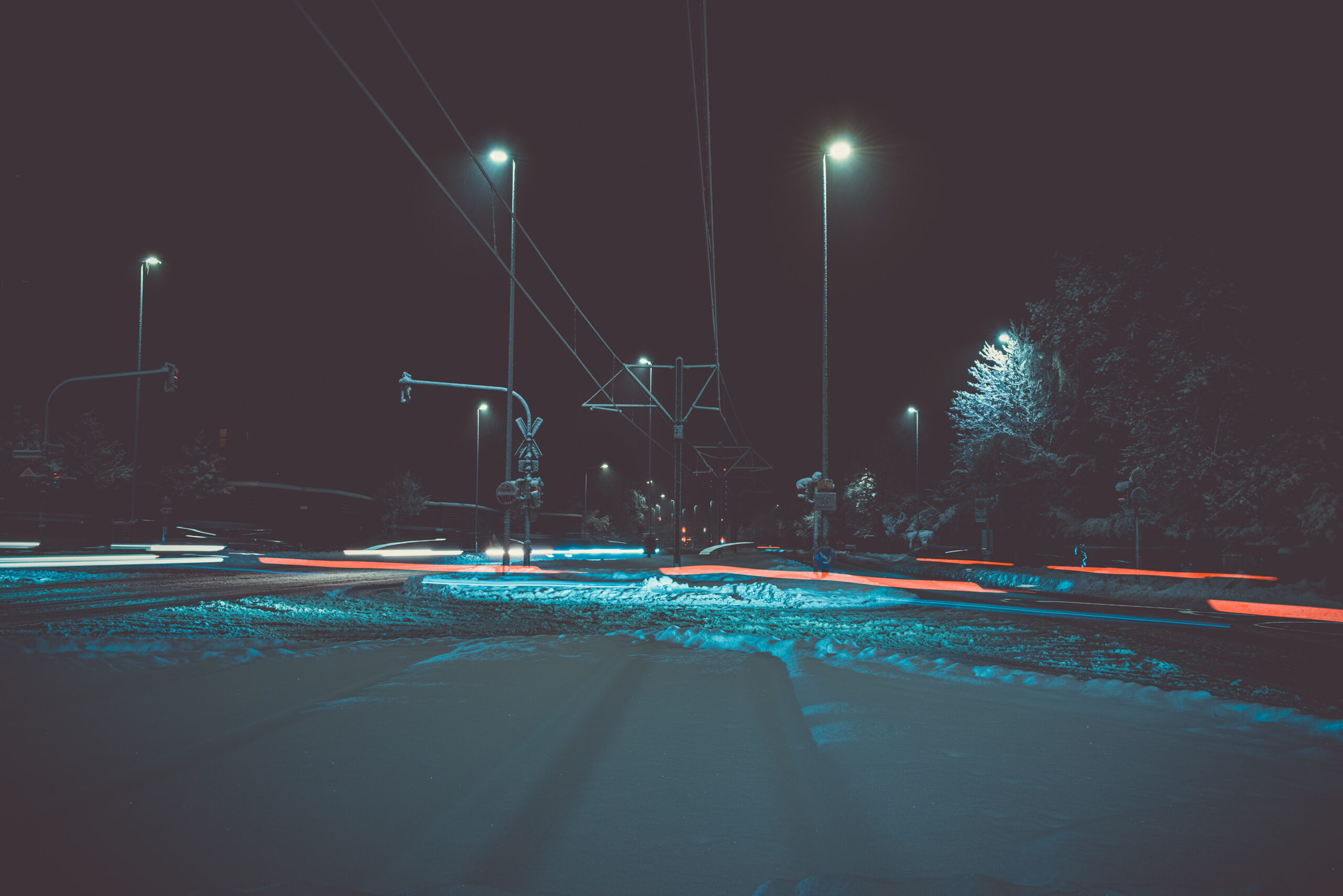 Winter Strassenkreizung Langzeitbelichtung