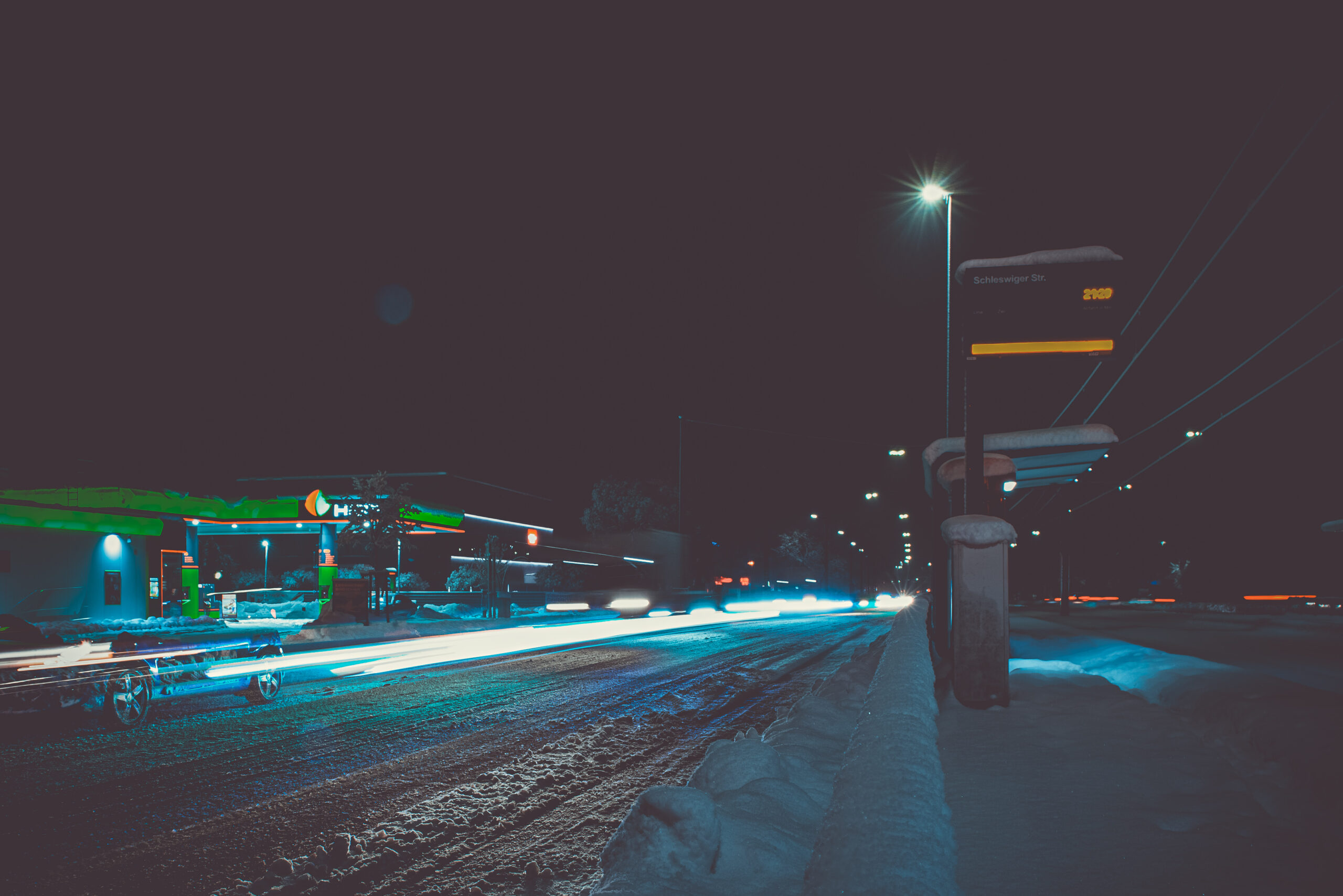 Winter Strassenkreizung Langzeitbelichtung